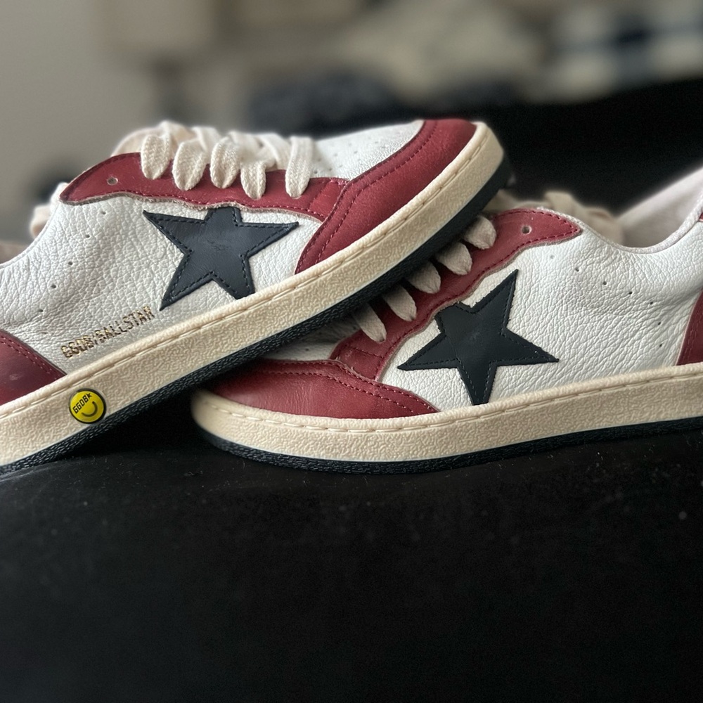 Golden Goose Red and White Sneakers with Black Star